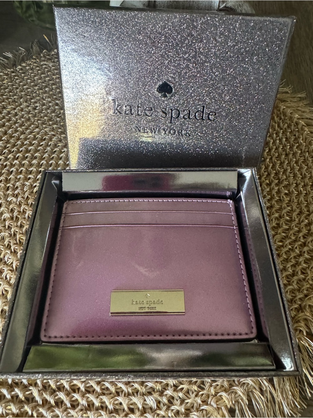 NWT Kate Spade Metallic Mauve Card Holder comes in Original Box - See it Shimmer